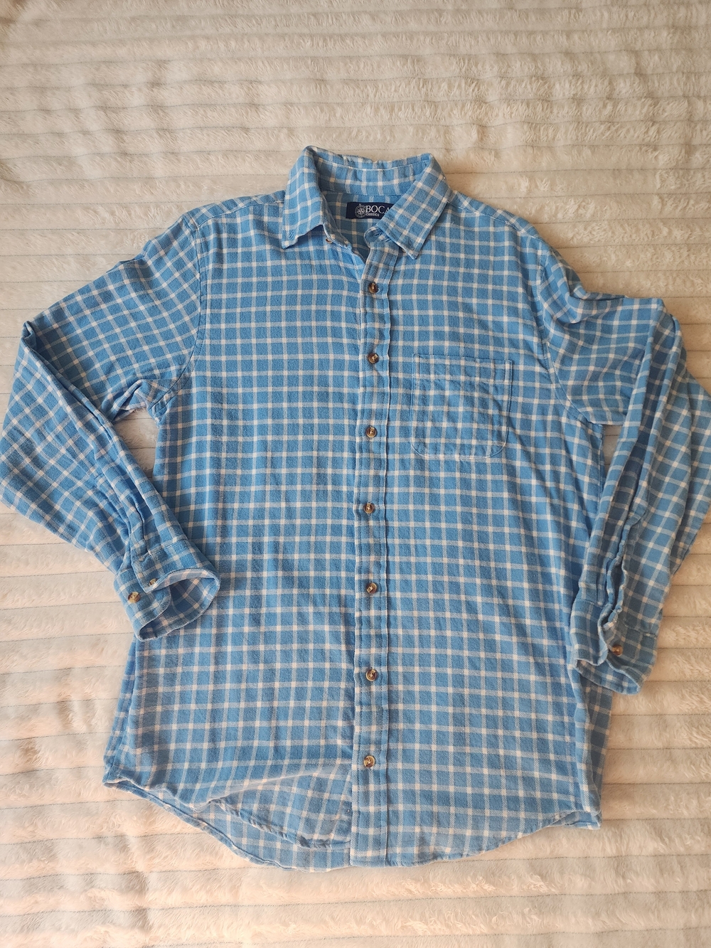 BOCA Classics Men’s Plaid Button Down Shirt Size M Blue White 100% Cotton